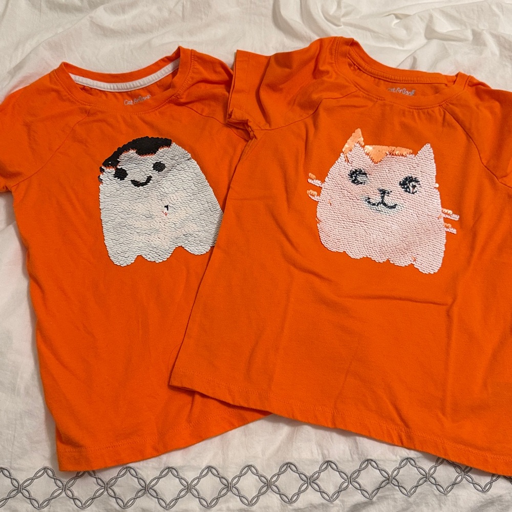 Set of 2: Cat & Jack Flip Sequin shirts ghost (7/8) and cat (6/6x)